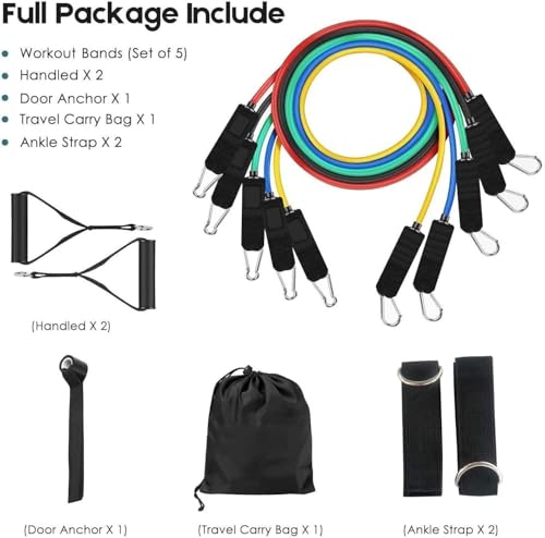 Image of Resistance Exercise Bands with Door Anchor, Handles, Waterproof Carry Bag, Legs Ankle Straps for Resistance Training, Physical Therapy, Home Workouts, Resistance Band (Multicolour)