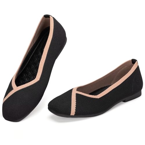 Image of Frank Mully Women Square Toe Flat Shoes Comfortable Knitted Flats | Walking Shoes