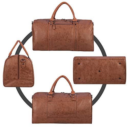 Oversized Travel Duffel Bag, Waterproof Leather Weekend bag Gym Sports Overnight Large Carry On Hand Bag-Brown