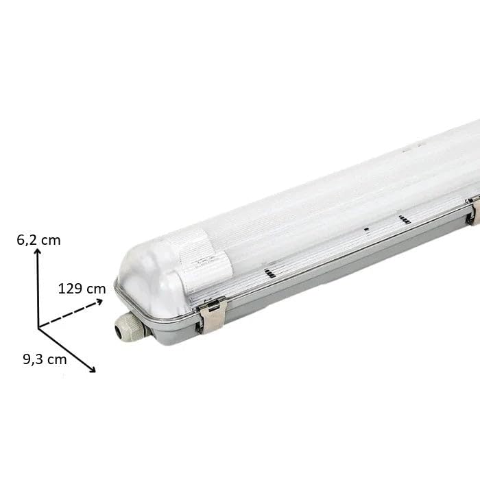 Kit de regleta LED IP65 + 2 tubos de neón LED 120 cm T8 18 W – Pack de 6 / blanco frío 6000 K – 8000 K