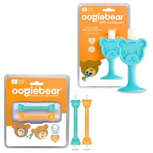 Image of oogiebear Infant-to-Toddler Training Toothbrush w/ 2-Pack Baby Nose Cleaner & Ear Wax Remover Tool Bundle, Case Included - Safe Tools for Newborns, Infants and Todders