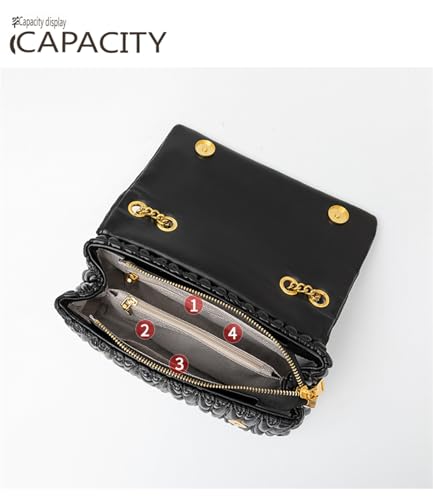 Genuine Leather Lattice Chain Shoulder Crossbody Bag3