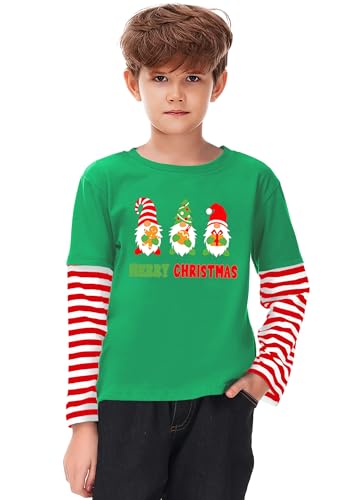Image of Remimi Unisex Kids Christmas Long Sleeve Shirt Xmas Print Stripe Shirts 2-12 Years