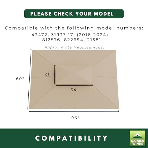 Garden Winds Reinforced RipLock 350 Replacement Canopy Top Cover Compatible with Aldi Gardenline Belavi 8' x 5' Grill Gazebo - Beige - Thumbnail 6