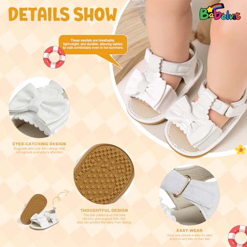 Image of Babelvit Infant Baby Girl Boy Sandals Comfort Premium Summer Outdoor Casual Beach Shoes with Flower Bowknot Anti Slip Rubber Sole Newborn Toddler Prewalker First Walking Shoes