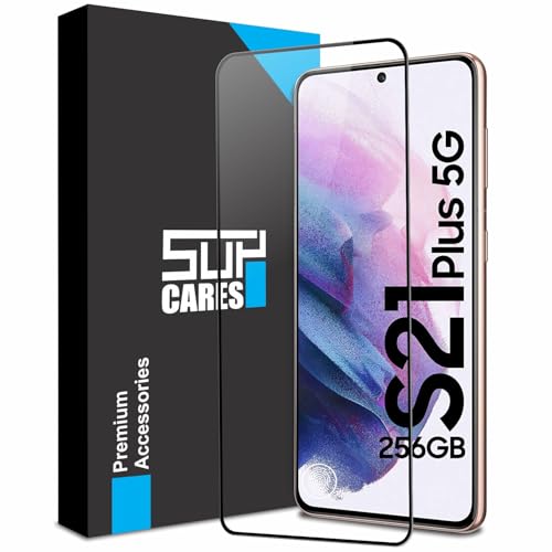Image of SupCares Tempered Glass for Samsung Galaxy S21 Plus (6.7 Inch) With Installation Kit | Military-Grade Gorilla Screen Protector | Edge to Edge Coverage | Black