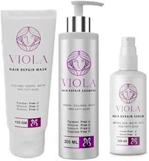 روتين متكامل للعناية بالشعر مكون من شامبو وماسك مغذي وسيروم إصلاح بزيوت طبيعية من فيولا