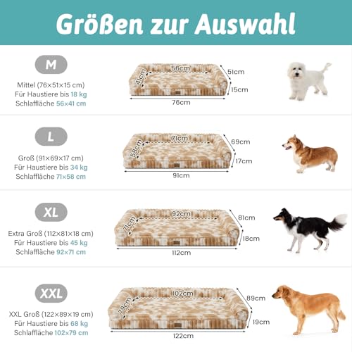 COZY KISS Orthopädisches Hundebett für Große Hunde 90x68x15cm – Hundesofa mit Weichem Kunstfell & Cordbezug, Eierförmiger Kistenschaum, Ergonomischer Hundekorb, Abnehmbar & Waschbar, Tie-Dye Brown – Bild 3