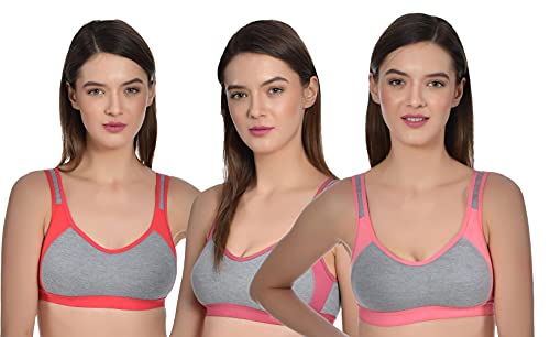 Image of Aimly Women's Cotton Non-Padded Wire Free Full Coverage Bra Carrot, Pink, Searose Size: 34
