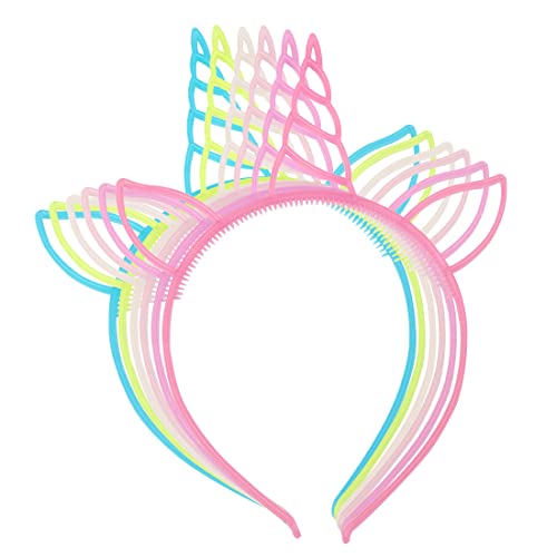 WJYX BOWS Plastic Unicorn Party Headbands for Girls Children Unicorn Horn Party Hairbands Kids Teens Toddlers Hair Accessories (Unicorn Horn Spring-12pcs)