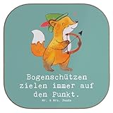 Mr. & Mrs. Panda gläseruntersetzer Bogenschützen Fokussierung - Geschenk, Tassenuntersetzer, Sportart, zielen, Sportler, Holzuntersetzer, Konzentration, Zielgenauigkeit, Untersetzer für Gläser