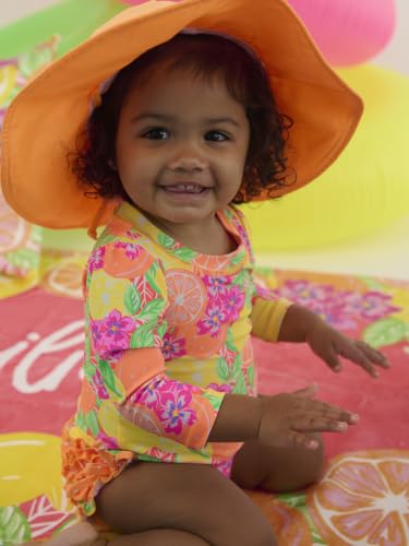 Image of RuffleButts Baby Girls UPF 50+ Sun Protection Floral Printed Long Sleeve One Piece Rash Guard Swimsuit with Zipper