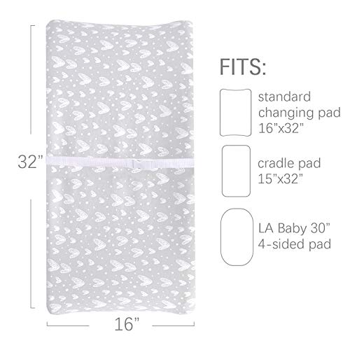 Changing Pad Cover Cotton, Diaper Changing Pad Cover 2 Pack, Ultra Soft Baby Changing Table Cover, Changing Pad Covers For Boys & Girls, 32''×16'' Changing Table Sheets, White & Grey Prints #TOP4
