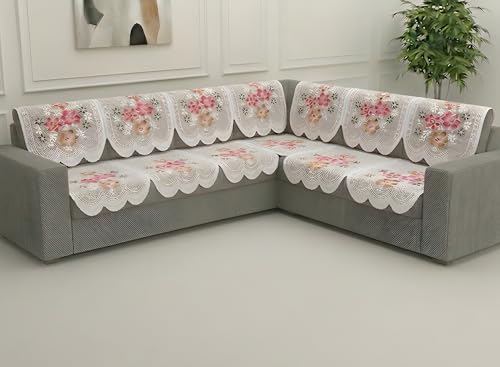 Image of Fab Nation Sofa Cover L Shape 5 Seater with Corner L Type Fully Covered Sofa Set for Living Room | Cotton Sofa Slipcovers for 3 + 2 Seaters Cover Set | Yellow Diamond
