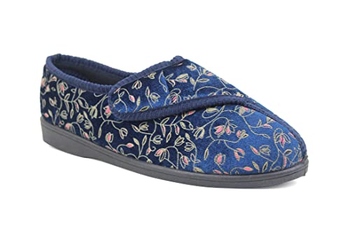 Image of Zedzzz Womens Ladies Diabetic Orthopedic Washable Touch Fasten Slippers (Navy, 5, numeric_5)