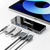 iPad Pro USB C Hub, Dockteck 5 in 1 Adapter for iPad Pro 2021 2020 iPad Air 4 iPad Mini 6, iPad Dongle with 4K@60Hz HDMI, 100W PD, 2 USB 3.0 and 3.5mm Headphone Jack, Accessories