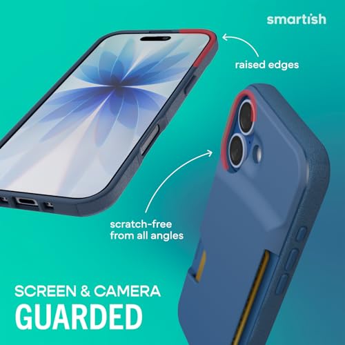 Image of Smartish iPhone 17 Wallet Case - Wallet Slayer Vol. 1 [Slim + Protective] Credit Card Holder - Drop Tested Hidden Credit Card Slot Cover for Apple iPhone 17 - Blues on The Green