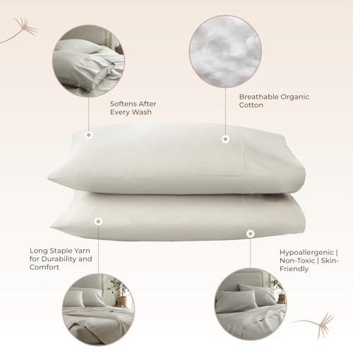 Image of 100% Organic Cotton Pillow Cases Queen Size Set of 2-100% Cotton Pillowcases GOTS Certified 300 Thread Count - Naturally Cooling Comfortable Breathable & Soft Pillow Cases (Pewter, Queen)