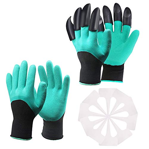 Garden Genie Gloves with Claws, Waterproof and Breathable Garden Gloves for Digging, Planting, Weeding, Seeding, Protect Nails and Fingers, Best Gardening Gifts for Women and Men (Green 2 Pairs)