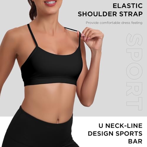 Image of Raxnode 3 Pack Women's Y-Back Sports Bra, Thin Spaghetti Strap Yoga Bralette with Removable Cups, Low Impact Wireless Bra