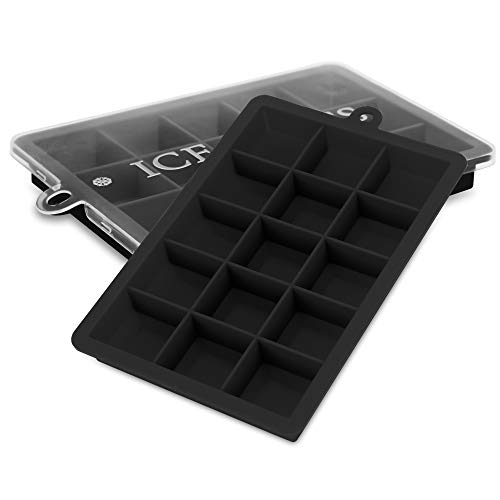 Intirilife 2X Eiswürfelformen in SCHWARZ  2er Set à 15 Fächer Eiswürfel Silikonformen mit Deckel  Flexibler Eiswürfelbehälter Verschließbar für EIS, Babynahrung und mehr