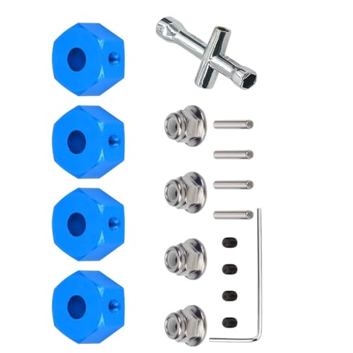SDSLD 4X Upgraded Alloy 14mm Wheel Hex Hub Adaptor Kit with M4 Nuts for ARRMA Gorgon, Fury, Vorteks, Senton, Granite, Big Rock, Vendetta 3s Blx Mega Models Blue