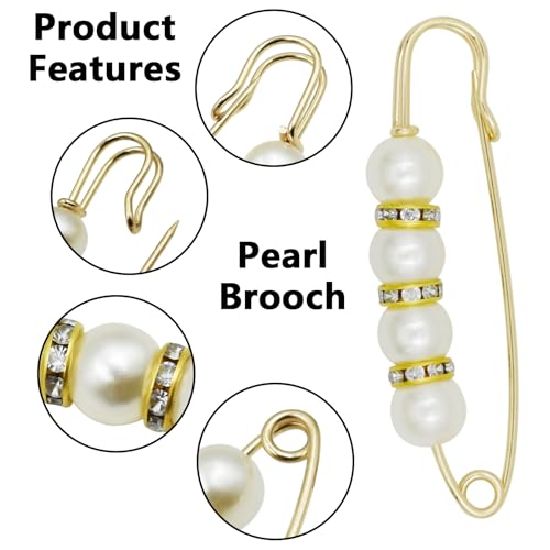 50 Pcs Brooch Pins Faux Pearl Brooch Sweater Shawl Hat Clip Neckline Pins Double For Women Shirts, Sweaters, Hats, Clothing Accessories, Pants Tighten Or Decoration4