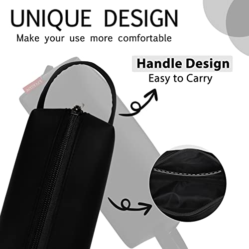 Fmeida Pencil Case Black Pu Leather Extra Large Pencil Case Big Capacity Pencil Bag Soft Pencil Cases With Handle Portable Pencil Boxes Aesthetic Stationery Organizer Men Women Bolsa De Lápices #TOP3