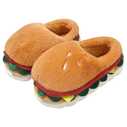 Cute Burger Fuzzy Slippers Women Cozy Warm Soft Anti-Slip Soles Indoor Outdoor Closed back Fluffy Slippers