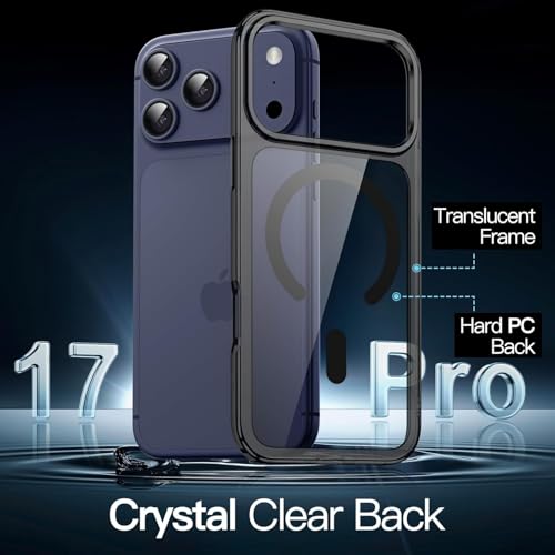 Image of Magnetic Case for iPhone 17 Pro 6.3-Inch Compatible with MagSafe, Shockproof Phone Bumper Cover, Anti-Scratch Clear Back (Black)
