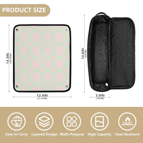 Bolsa de viaje para herramientas de cabello para mujeres con tapete resistente al calor y cierre con cremallera, impermeable para plancha rizadora, plancha y secadora de cabello en diseño floral rosa y verde miniatura 4