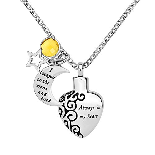 Korliya Always In My Heart I Love You To The Moon And Back Star Urn Necklace For Ashes Memorial Keepsake Pendant
