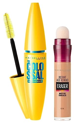Image of Maybelline New York Instant Age Rewind Cushion Concealer For Acne Prone, Natural, Medium Coverage, 6G And New York Volume Express Colossal Masacara, Waterproof, Black, 10G, 2 Count