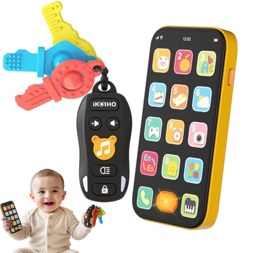 Baby Phone Baby Keys Toys Set, Bilingual Play Phone and Toy Keys for Toddlers 1-3, Musical Early Learning Toys with Sounds Lights for 1 Year Old Boys...