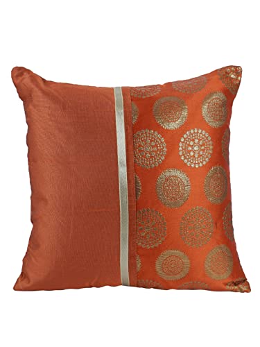 Image of ROMEE Unique Floral Polyester Orange & Gold Cushion /Pillow Covers for Sofa Pack of 5 (16 X16 Inches)