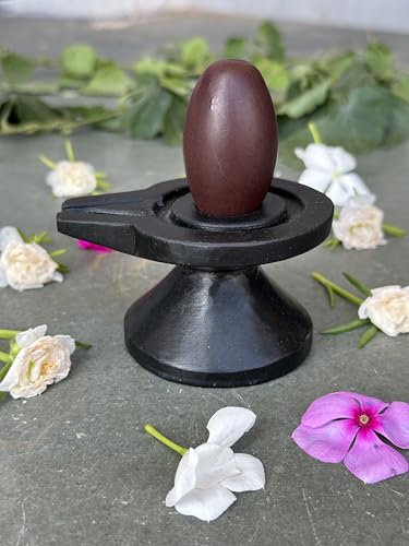 Image of Shivam VASTU AKAL 1.5 inch Original Narmadeshwar Narmada Shivling with 3 inch Narmada Stone Yoni Base Jaladhari (Swayambhu Shivling, Black Damtu Jaladhari)