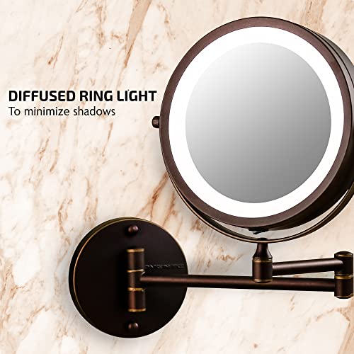 Ovente MFW70ABZ1X10X 7 Inch Lighted Wall Mount Makeup Mirror With 1X/10X Magnification, Cordless Double Sided Magnifying Round Vanity Mirror, 360° Swivel Design, Extendable And Folding Arm, Antique Bronze Mfw70Abz1X10X thumb #4