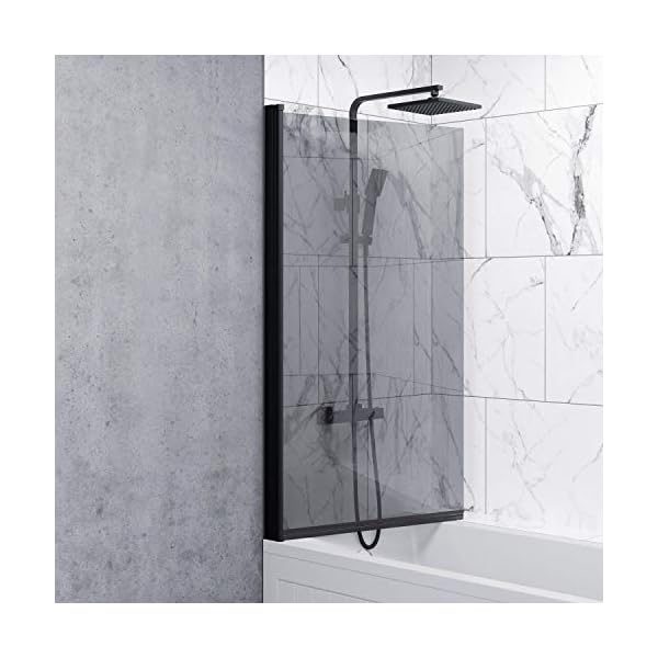 Luxura Over Bath Shower Screen Door 800mm Frameless Black Square 6mm Safety Glass Panel - Image 3