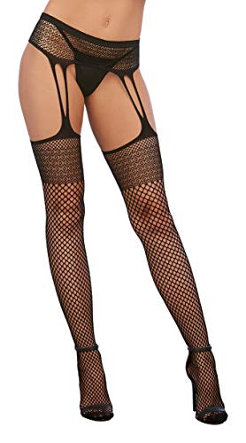 Dreamgirl Women's Architecturally Patterned Gartered Pantyhose, Black, O/S