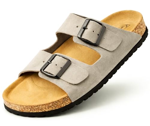 GONKOS®, Sandalias Piel Autentica Corcho Natural, Hebillas ajustables al Pie, Sandalias piel Hombre Sandalia Piel Mujer de Calidad Hechas en España, Ante Piedra Talla 43