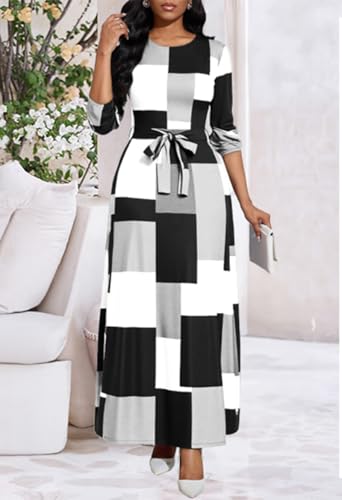 Maxi Dress for Women Casual Long Sleeve Sexy Crewneck Floral Floor Length Long Dress4