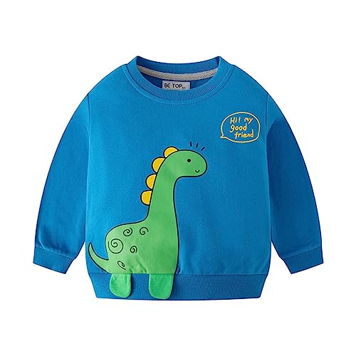 Blusas para crianças, meninas, meninos, outono, inverno, impressão, dinossauro, algodão, manga compr