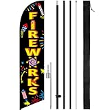 Tingjoo 15 ft 4th of July Fireworks Feather Flag Pole Kit for Outdoor American Firework Flag USA Advertising Feather Banner with Fiberglass Pole Kit and Ground Spike for Patriotic Event Planning