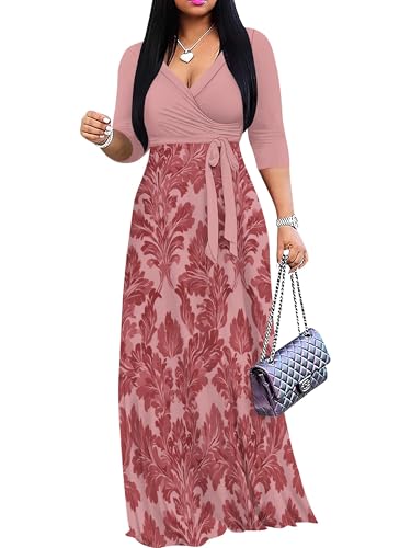 Image of PinkPatty Women's Long Sleeve Maxi Dress Plus Size Trendy Wedding Guest Wrap Dress with Pockets&Belt