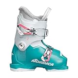 Nordica Junior Speedmachine J2 Ski Boots | Durable Comfortable Warm Downhill Ski Boots with 2 Buckles & Weight Adjuster, LightBlue/White/Pink, Size: 22.5