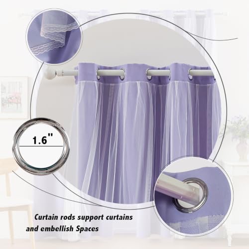 Image of Anytime Double Layer Blackout Curtains 2 Panels,52Wx80L,Lavender | Sheer And Fabric Window Drapes Grommet Top Solid Color Bedroom Living Room Home Decor
