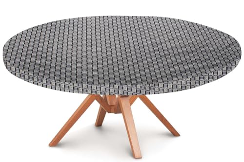 Image of The Furnishing Tree Round Elastic Fitted Dining Table Cover WxL 54x54 Inches Basketweave Pattern Grey