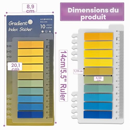 YOUYAYA 2400 Pièces Marque Page Adhesif, 12 petites notes autocollantes, transparentes, avec règle, notes adhésives, pour livres et index d'annotation – vue 5