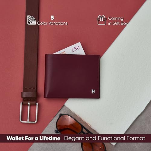 Wallet for Men, Slim Minimalist RFID Full Grain Leather, Handcrafted Bifold, 6 Card Slots, Gift Box Pouch, Christmas Birthday, Burgundy4