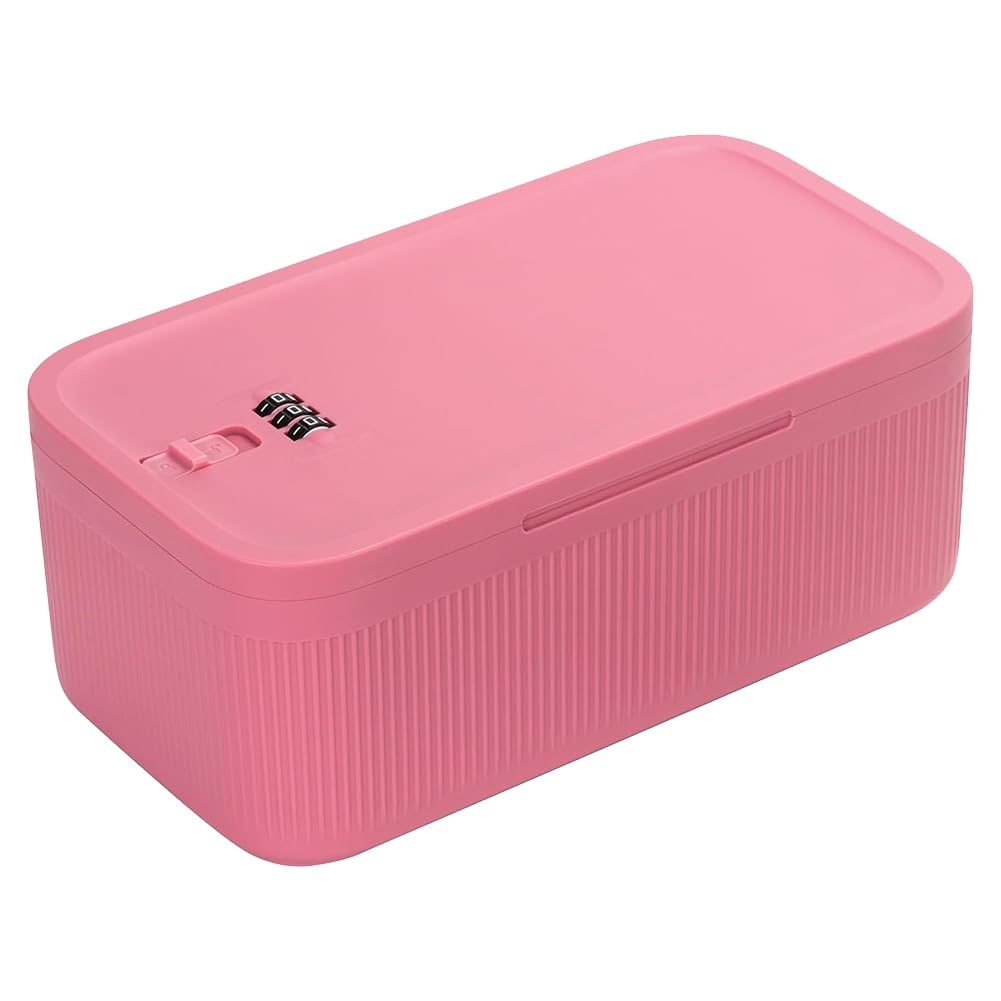 CTRLZS Lockable Storage Box, Locking Medicine Box, Cell Phone Locked Jail, Containers Bin for Personal Refrigerator Home Pink